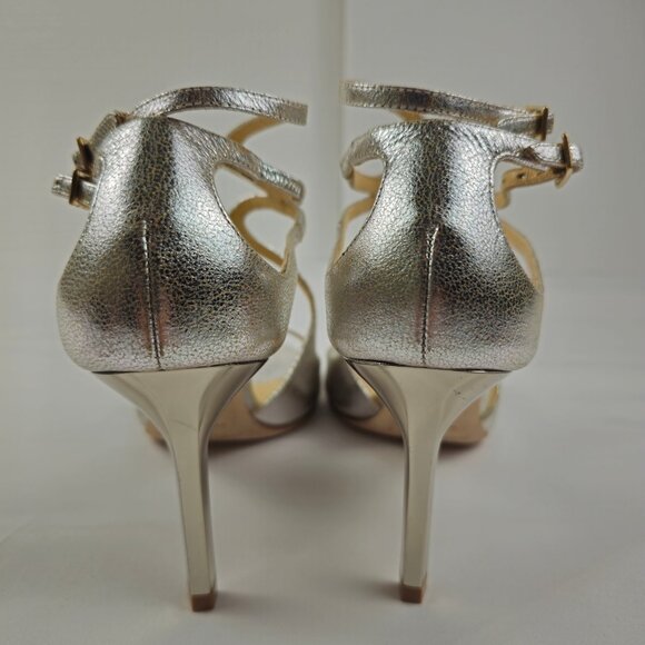 Jimmy Choo Metallic Silver Strappy Sandals Heels - Picture 5 of 5